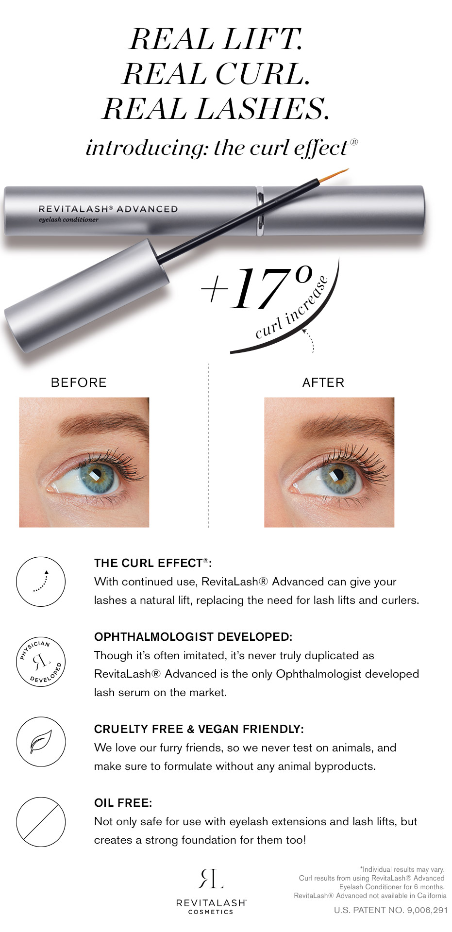 RevitaLash - Real Lift. Real Curl. Real lashes. Introducing the curl effect.